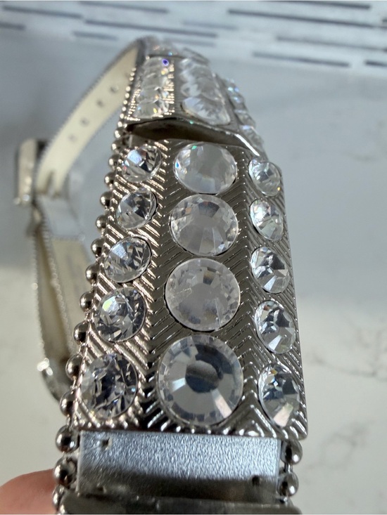 Vintage Christine Alexander Silver Crystal-Embellished Leather Belt size L 42” main image 13